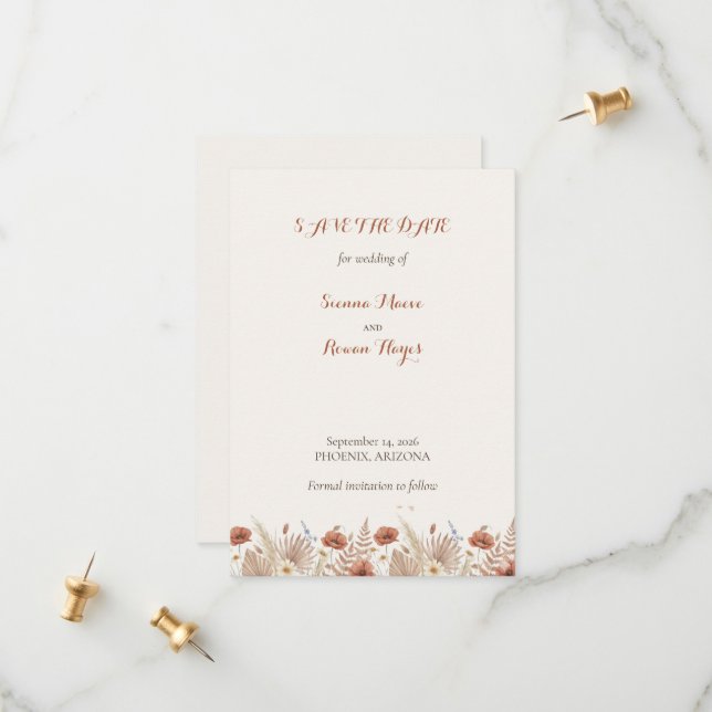 Reserve A Data Boho Terracota Floral & Grama Pampas (Frente/Verso In Situ)