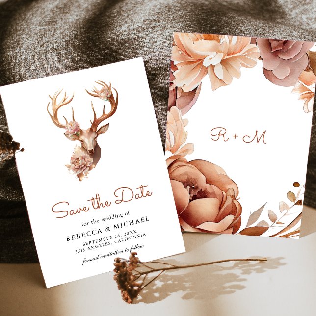Reserve A Data Boho Terracota Floral Veado Casamento (Criador carregado)