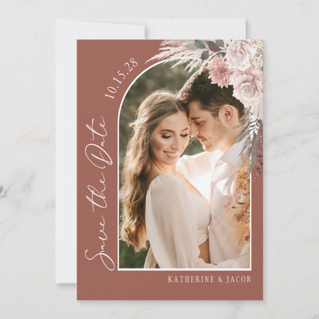 Reserve A Data Boho Terracotta Foto Casamento (Frente)