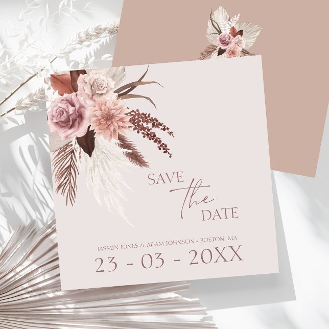 Reserve A Data Boho Terracotta Pampas Casamento Floral (Boho Dusty Pink Dried Flowers Pampas Grass Wedding Save The Date)