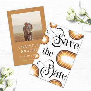 Reserve A Data Boho Terracotta Rainbow Retro Script Foto Casament