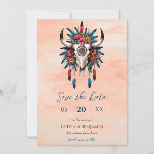 Reserve A Data Boho Triball Watercolor Vaca Floral Casamento Crân