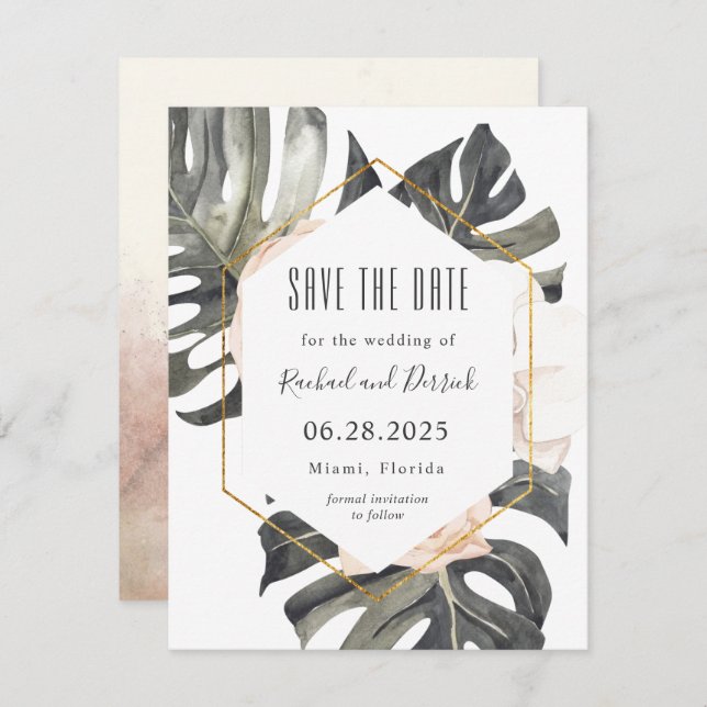 Reserve A Data Boho Tropical Beach Weding Date (Boho Tropical Bea (Frente/Verso)