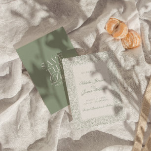 Reserve A Data Boho Verde Sage Floral Botânico Casamento Moderno