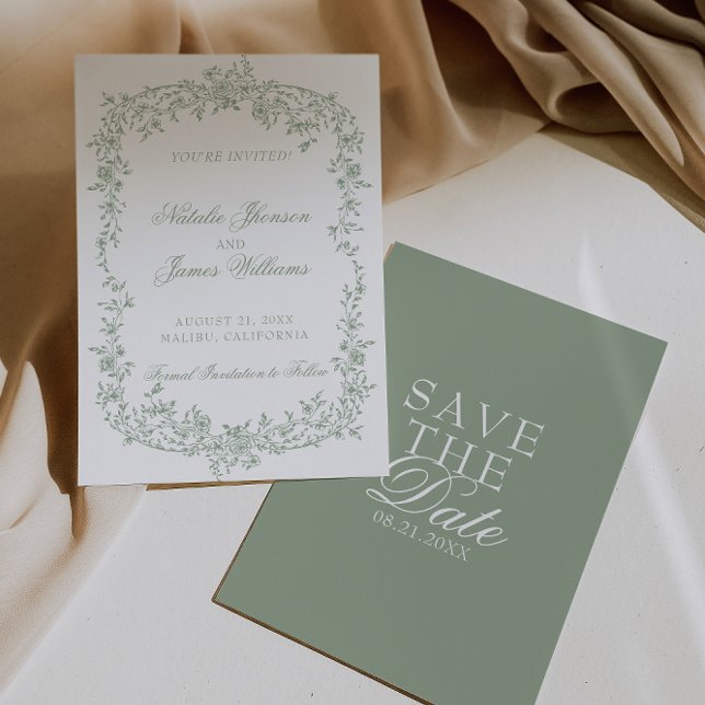 Reserve A Data Boho Verde Sage Floral Botânico Casamento Salve O  (Criador carregado)