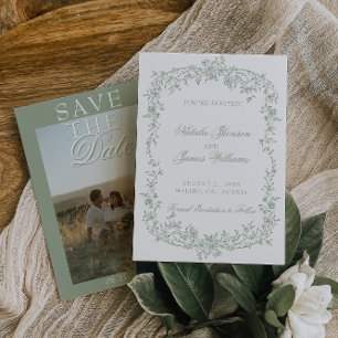 Reserve A Data Boho Verde Sage Floral Foto Casamento Salve O