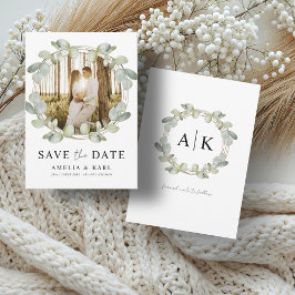 Reserve A Data Boho Verde Sálvia Eucalipto & Casamento Fotográfic