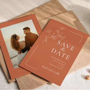 Reserve A Data Boho Warm Terracotta Casamento Floral Salvar Data
