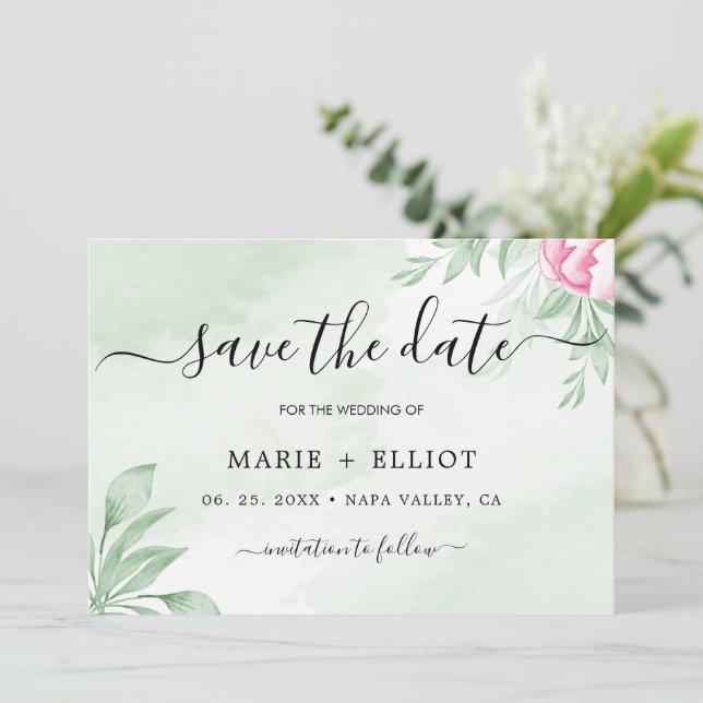 Reserve A Data Boho Watercolor Eucalyptus Wedding (Em pé/Frente)