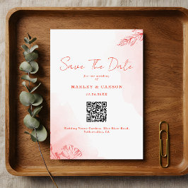 Reserve A Data Boho Watercolor Foliage Terracotta Código QR Casam