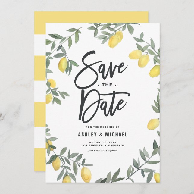 Reserve A Data Boho Watercolor Lemon Wreath (Frente/Verso)