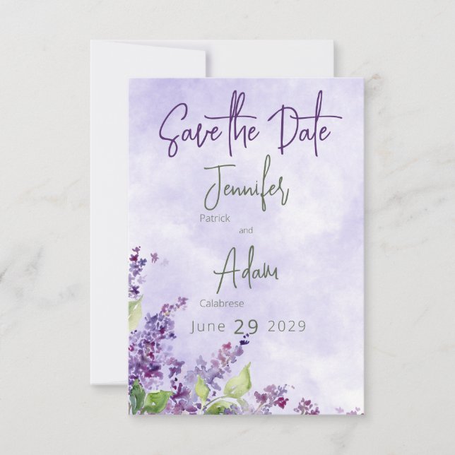 Reserve A Data Boho Watercolor Lilac Flowers Casamento (Frente)