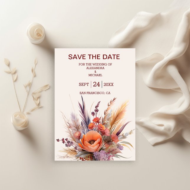 Reserve A Data Boho Watercolor Pampas Grass Wedding (Criador carregado)
