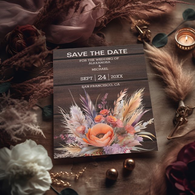 Reserve A Data Boho Watercolor Pampas Grass Wedding (Criador carregado)