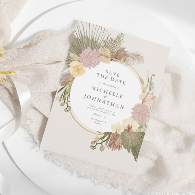 Reserve A Data Boho Weding Pampas Grass Palm Orchid Floral (Criador carregado)