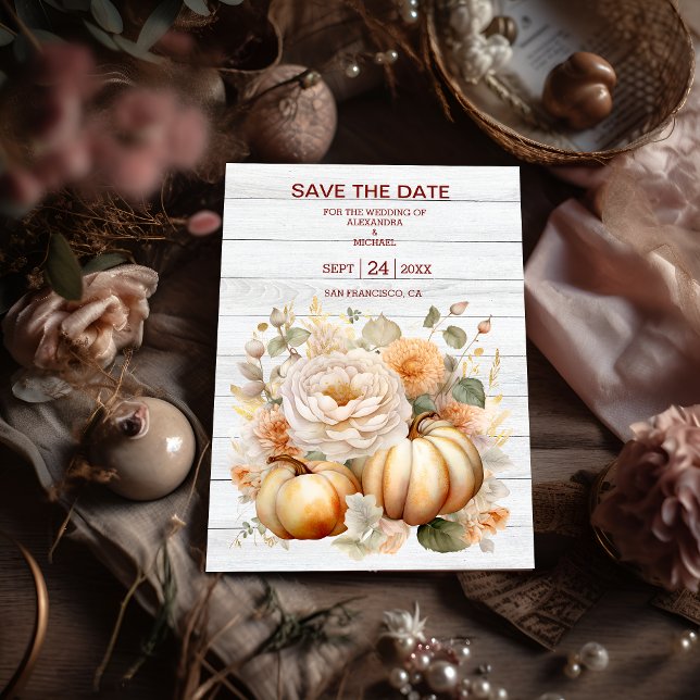 Reserve A Data Boho White e Dourado Casamento com Pumpkins (Criador carregado)