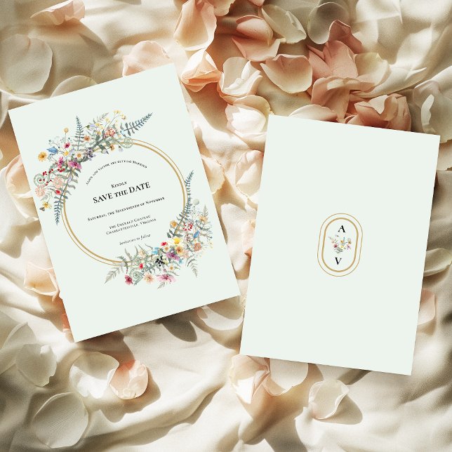 Reserve A Data Boho Wildflower Mint Green Casamento Salve A Data (Criador carregado)