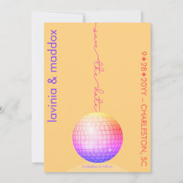 Reserve A Data Bola Disco Elegante Laranja e Casamento Rosa Quent