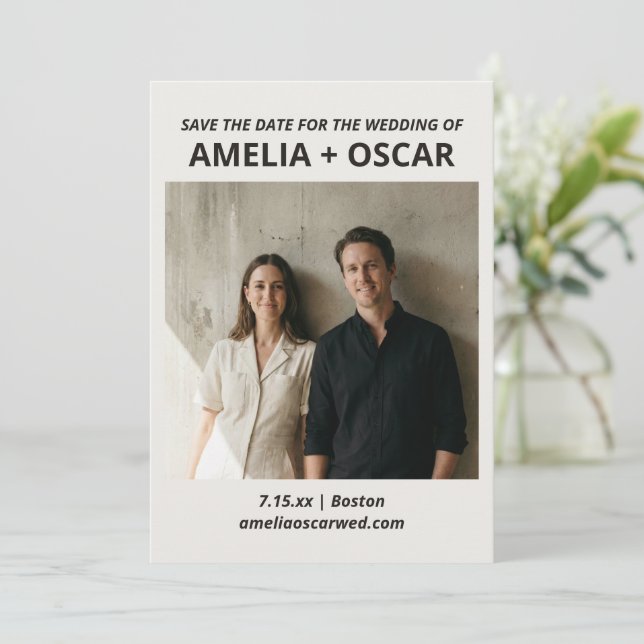 Reserve A Data Bold Black White Photo Modern Typography Wedding (Em pé/Frente)