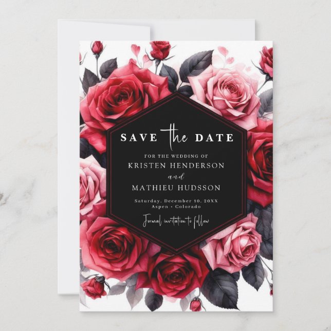 Reserve A Data Bold Floral Crimson Red Wedding (Frente)