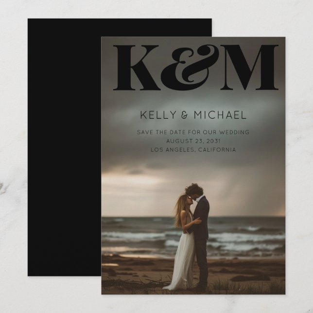 Reserve A Data Bold Monograma Black Inicials Fotografia Moderna C (Frente/Verso)