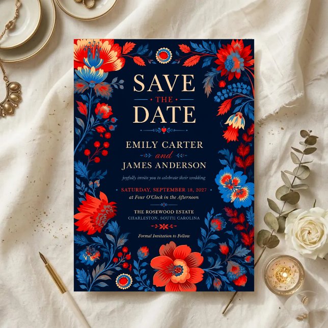 Reserve A Data Bold Red and Blue Floral (Criador carregado)