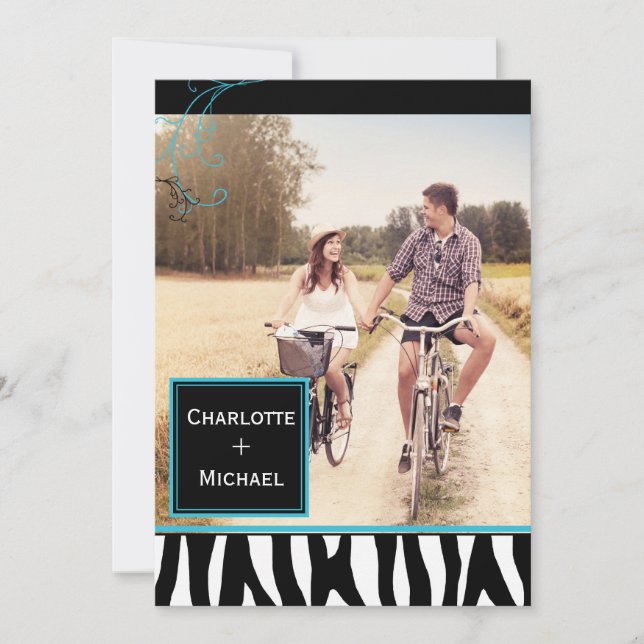 Reserve A Data Bold Zebra Pattern Foto de Casamento Salva a Data (Frente)