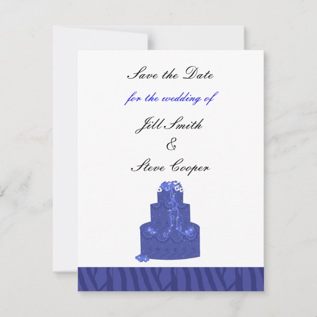 Reserve A Data Bolo de Casamento Azul Royal Save the Date (Frente)