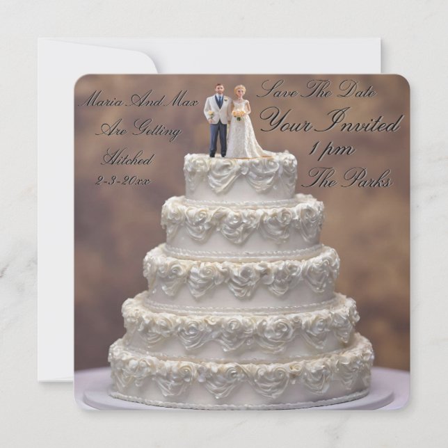 Reserve A Data Bolo de Casamento Branco de Cinco Andares Com Casa (Frente)