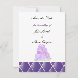 Reserve A Data Bolo de Casamento com Fita Roxa Save the Date