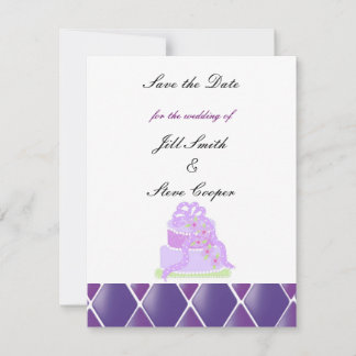 Reserve A Data Bolo de Casamento com Fita Roxa Save the Date