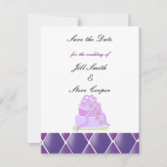 Reserve A Data Bolo de Casamento de Fita Roxa Salvar a Data (Frente)