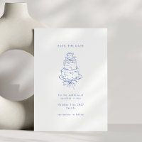 Bolo de Casamento Minimalista com Doodle Azul Fran