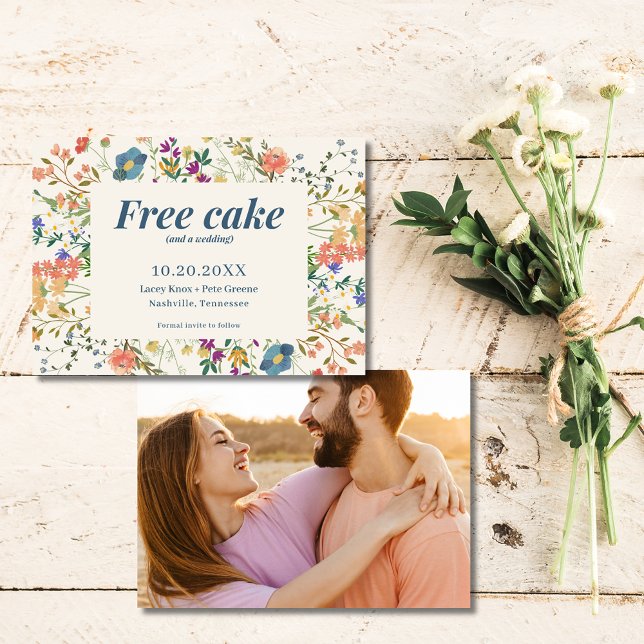 Reserve A Data Bolo Livre Engraçado Flores Selvagens Casamento Sa (Funny Free Cake Wildflowers Wedding Save the Date)