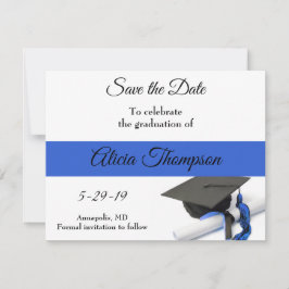 Reserve A Data Boné de formatura preto e azul e Tassel