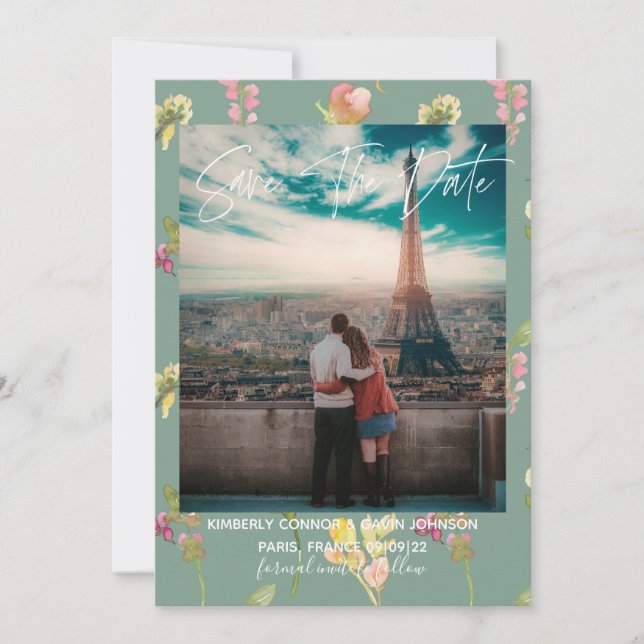 Reserve A Data Bonito Aquarela Floral | Salvar a data (Frente)