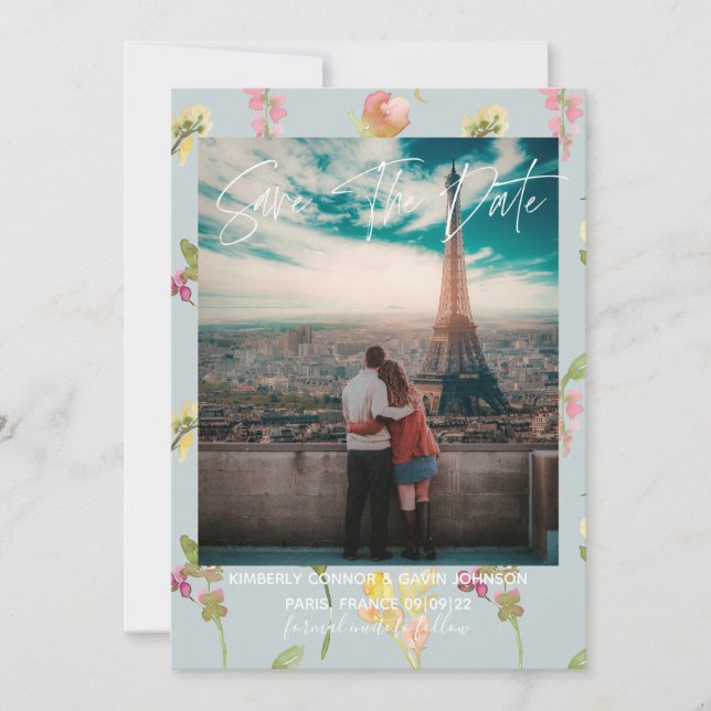 Reserve A Data Bonito Aquarela Floral | Salvar a data (Frente)