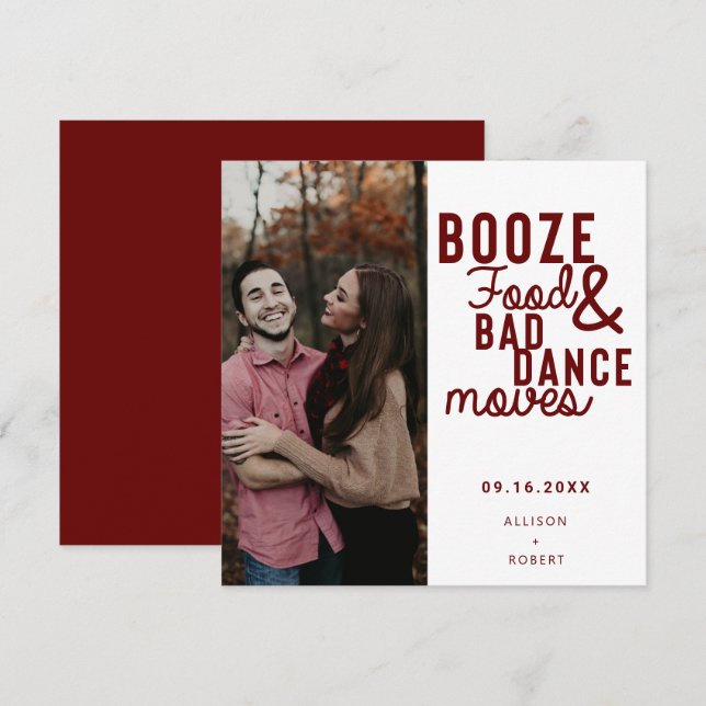 Reserve A Data Booze Comida e Dança Incorreta Movimenta Engraçada (Frente/Verso)
