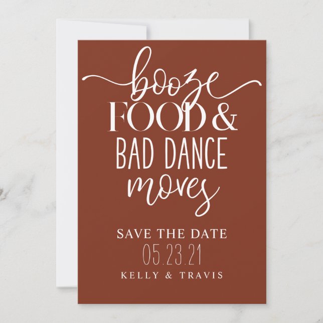 Reserve A Data Booze Comida e Má Dança se move Casando Salve o Da (Frente)