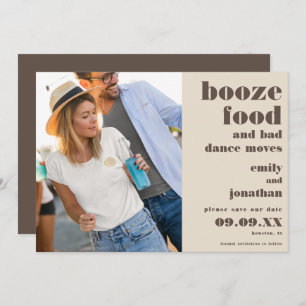 Reserve A Data Booze Comida Má Dança Movimenta Creme fotográfico 