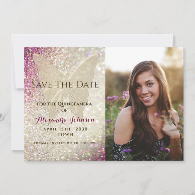 Reserve A Data Borboleta Dourada Quinceañera (Frente)