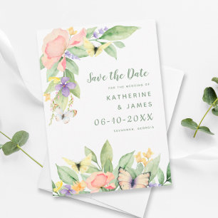 Reserve A Data Borboleta Floral Aquarela Elegante Casamento Verde