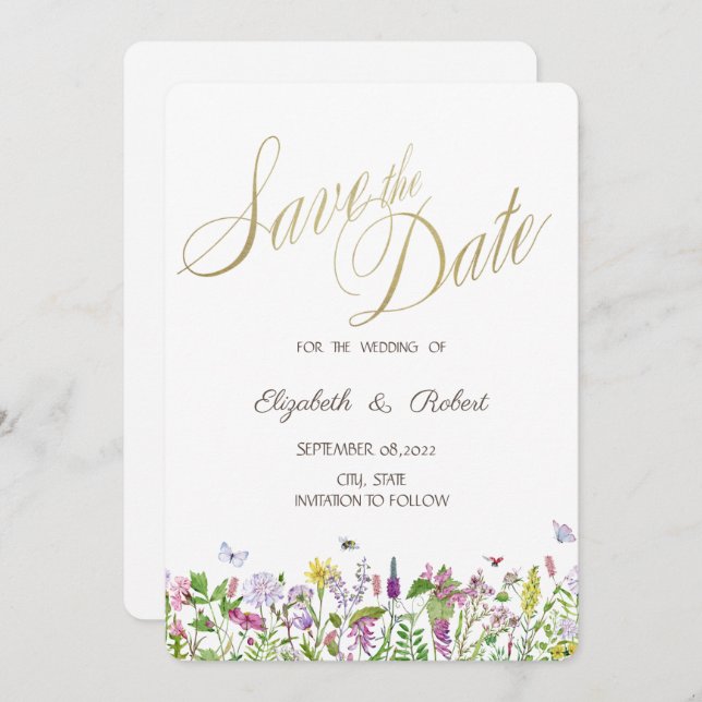 Reserve A Data Borboletas de flor selvagem (Frente/Verso)