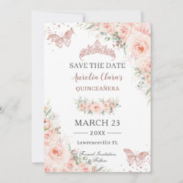 Reserve A Data Borboletas de Quinceanera, Rosa Floral Dourada