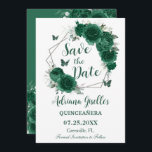 Reserve A Data Borboletas Florais Emerald Green Doce 16 Aniversár<br><div class="desc">Personalize este bonito e esmeraldo floral Quinceañera / 16 anos de idade doce, salve a data fácil e rapidamente. Apresentando flores verdes, esmeraldas, borboletas e elementos prateados. Basta clicar no botão Editar usando ferramentas de Design para editar o texto, o texto, o estilo da fonte, o tamanho da fonte, a...</div>
