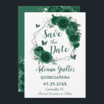 Reserve A Data Borboletas Florais Emerald Green Doce 16 Aniversár<br><div class="desc">Personalize este bonito e esmeraldo floral Quinceañera / 16 anos de idade doce, salve a data fácil e rapidamente. Apresentando flores verdes, esmeraldas, borboletas e elementos prateados. Basta clicar no botão Editar usando ferramentas de Design para editar o texto, o texto, o estilo da fonte, o tamanho da fonte, a...</div>