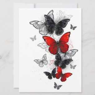 Reserve A Data Borboletas Morpho Pretas e Vermelhas Voando