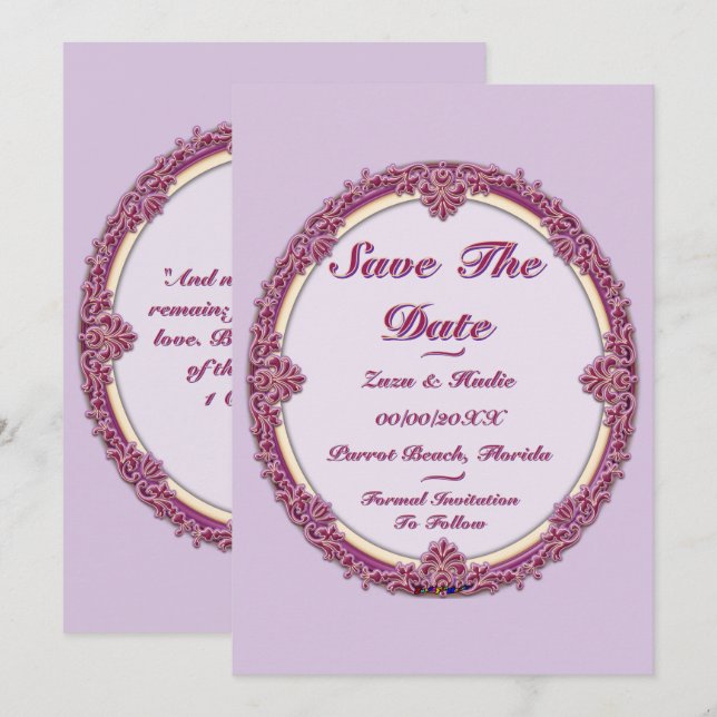 Reserve A Data Borda Chique Roxo/Rosa E Creme Personalizar (Frente/Verso)
