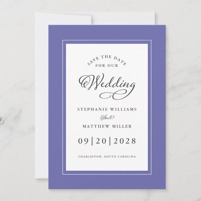 Reserve A Data Borda de Letra Elegante Azul Casamento Chic (Frente)