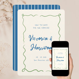 Reserve A Data Borda do Esquilo ondulada com desenho de mão azul 